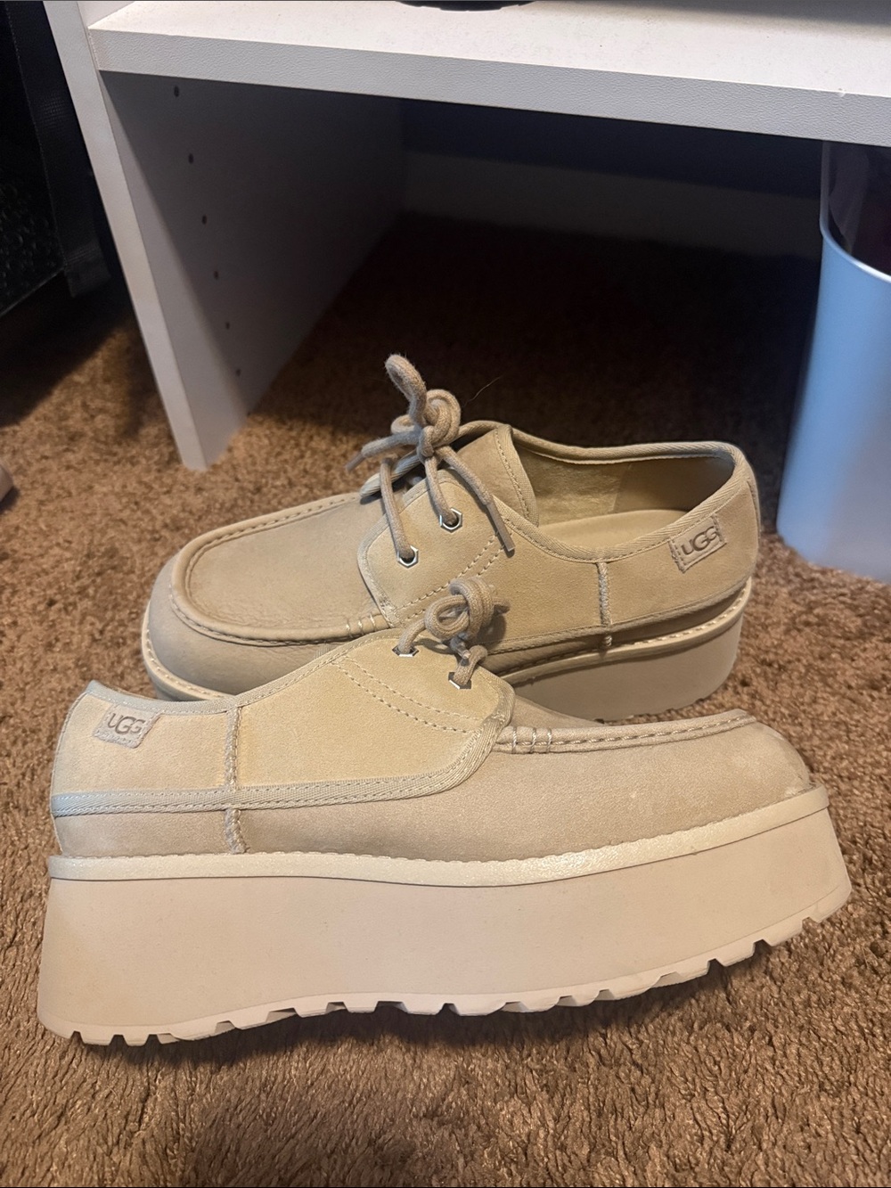 UGG Women's Tan Suede Platform Moccasins
